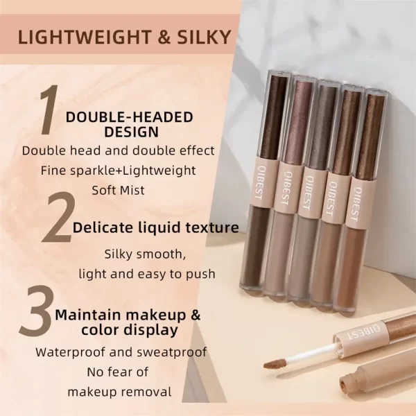 Double-head Matte Shimmer Liquid Eyeshadow Glitter Eye Makeup Pearlescent Lying Silkworm Shiny Natural Long-lasting Cosmetics - Image 5