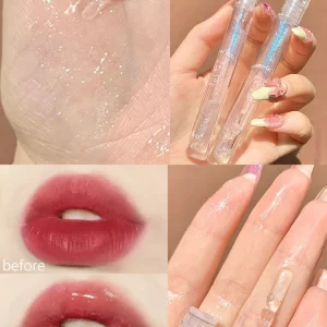 Blue Fine Diamond Clear Lip Gloss Pearly Seductive Lip Glaze Shiny Lips Long Lasting Waterproof Jelly Toot Lip Oil Balm Makeup