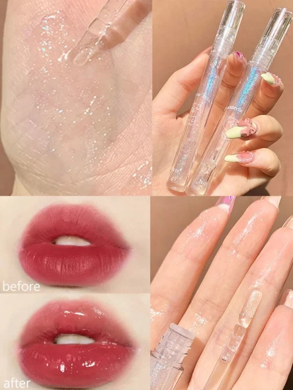 Blue Fine Diamond Clear Lip Gloss Pearly Seductive Lip Glaze Shiny Lips Long Lasting Waterproof Jelly Toot Lip Oil Balm Makeup
