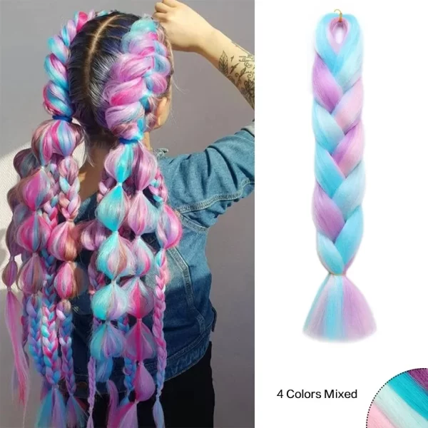 Jumbo Braiding Hair Rainbow Colors Extensions Fiber Mix Four Silky Colorful Twist Hair Extensions Women Colored Synthetic Braids - Image 3