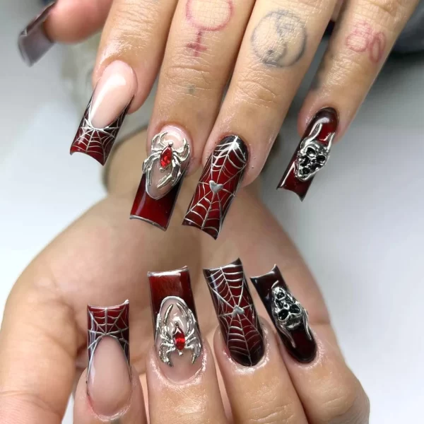 24pcs Halloween Spider Fake Nail Patch Printed French Coffin Ballet Fake Nail Wearable Full Cover Artificial Nail Tips for Girls - Image 14