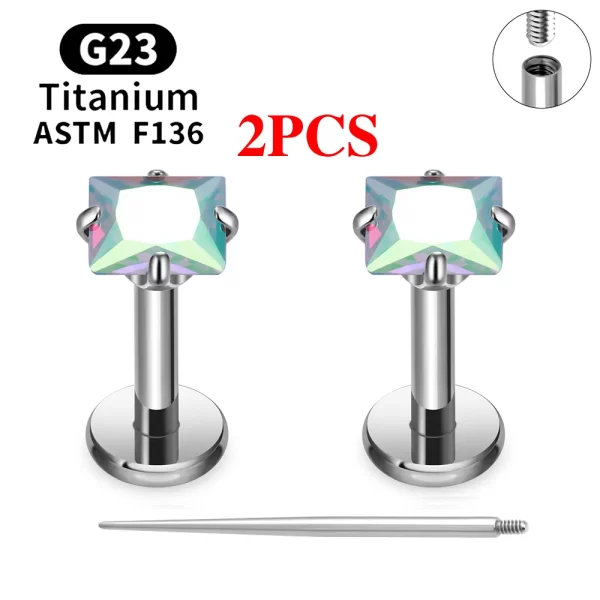 2/10PCS G23 Titanium Piercing Jewelry Ear Cartilage Tragus Heart Flat Back Stud Earrings 16G CZ Internal Thread Labret Lip Ring - Image 23