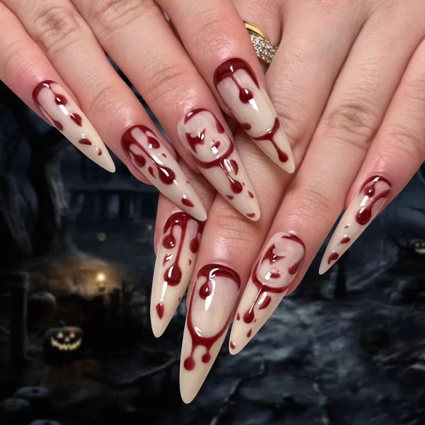 24Pcs Black Y2k Fake Nails with Diamond Halloween Long Almond False Nail Butterfly Design Wearable Oval Press on Nails Tips - Image 17