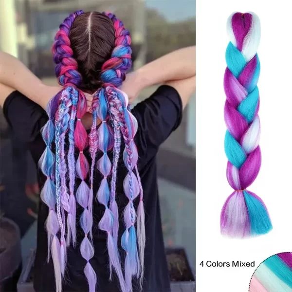 Jumbo Braiding Hair Rainbow Colors Extensions Fiber Mix Four Silky Colorful Twist Hair Extensions Women Colored Synthetic Braids - Image 4