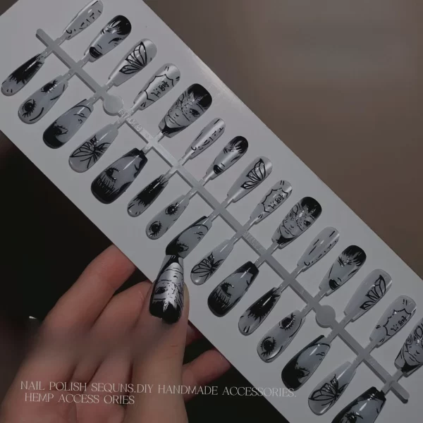 Horror Manga Gothic Style Fake Nails Black White Anime Nail Art Press on Nails Nail Accessories Popular False Nails Nail Tips - Image 12