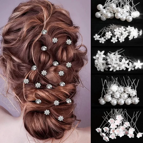 20pcs Pearl Rhinestone Wedding Hair Bridal Accessories Women Pearl Rhinestone U-shaped Pin Metal Barrette Clip Ornaments Jewelry - Image 2