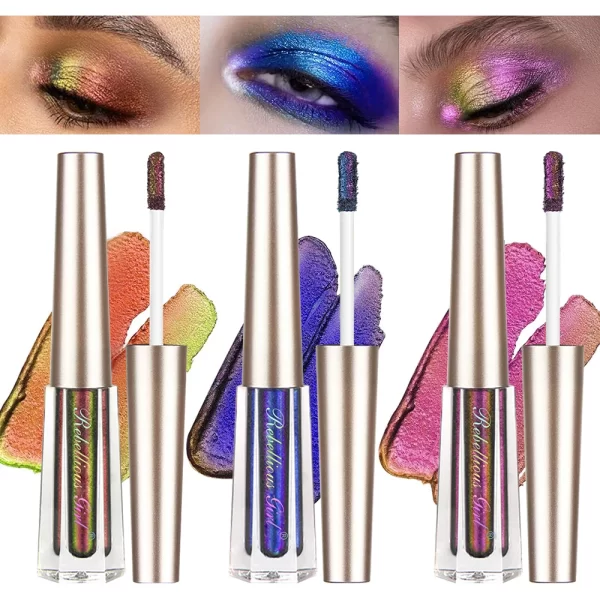 3 Pcs Metal Liquid Chameleon Eye Shadow, Multi-Dimensional Eye Makeup Durable Holographic Flash Multi-color Eye Shadow Cosmetics - Image 7