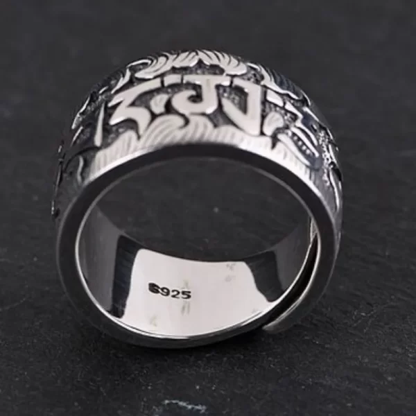 BOCAI S925 Sterling Silver Rings for Women Men New Fashion Retro Six Syllable Mantra Wide Adjustable Argentum Jewelry - Image 6