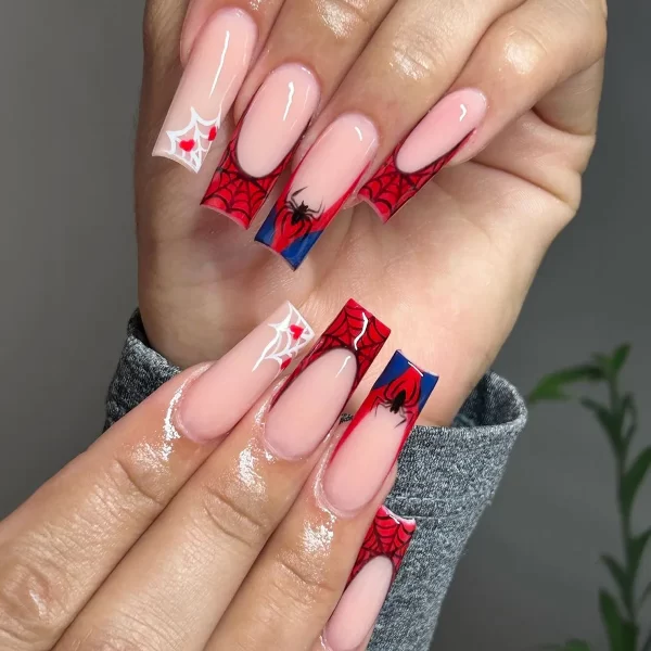 Red Spider Printed False Nails Halloween Nail Art Decor Press on Nails for Girl Gifts Short Round Cool y2k Style Fake Nail Tips - Image 8