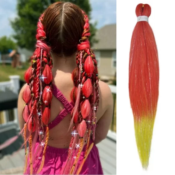 Purple Pink White 3 Tones Ombre Straight Braids Blend Hair Tinsel Festival Rave Hair Extensions for Girls Crazy Hair Day Braids - Image 25