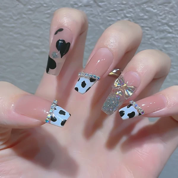 24pcs 3D Sliver Butterfly Decor False Nails Full Cover Fake Nail for Women Lady Almond Black Butterfly Press on nails Patches - Image 9