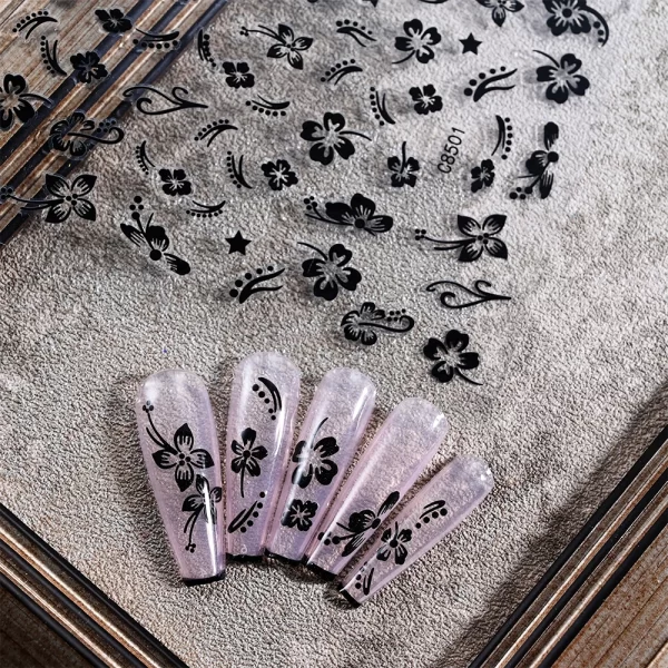 1pc 3D Hibiscus Flowers Nail Sticker White Black Flower Petals Adhesive Decals Pink Golden Floral Slider For Nail Art Decoration - Image 8