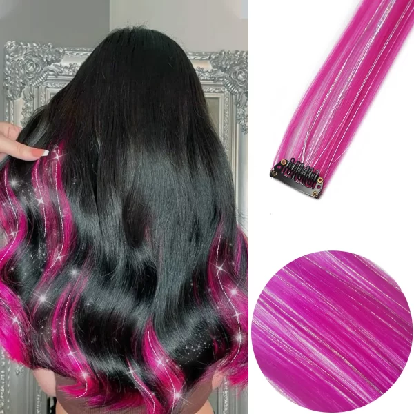 6pcs/pack Colored Party Highlights Clip in Hair Extensions for Girls 22 inches Multi-colors Straight Hair Synthetic Hairpieces - Image 24