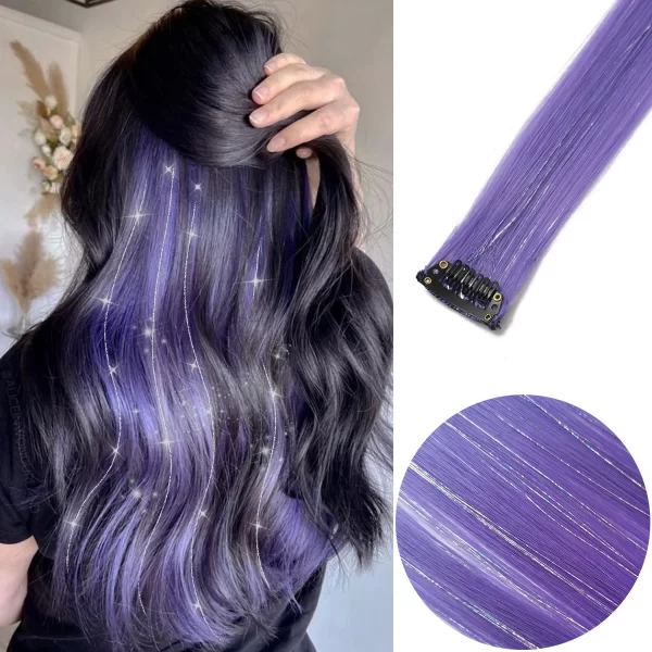 6pcs/pack Colored Party Highlights Clip in Hair Extensions for Girls 22 inches Multi-colors Straight Hair Synthetic Hairpieces - Image 26