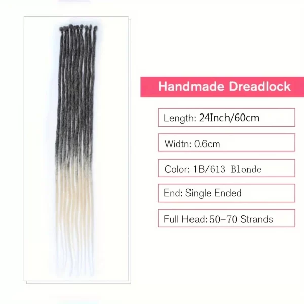 24Inch Dreadlock Extensions Synthetic Loc Extensions 0.6CM 100% Full Head Handmade Permanent Dreadlocks Extension for Men/Women - Image 5