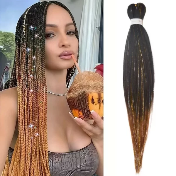 Purple Pink White 3 Tones Ombre Straight Braids Blend Hair Tinsel Festival Rave Hair Extensions for Girls Crazy Hair Day Braids - Image 20