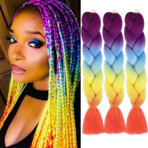 24 Inch Synthetic Ombre Jumbo Braiding Hair 3 Packs Rainbow Colorful Hair Extensions Silky Twists Crochet Hair Braids for Women