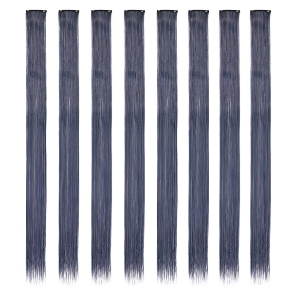 Colored Hair Extensions 8 Pcs/Pack Rainbow Hairpieces 22 inch Multi-colors Party Highlights Clip in Synthetic Hair Extensions - Image 37