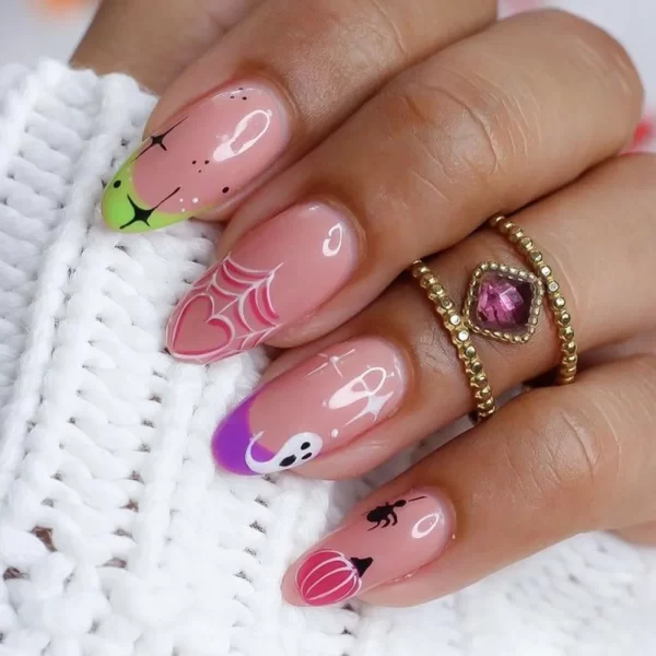 Red Spider Printed False Nails Halloween Nail Art Decor Press on Nails for Girl Gifts Short Round Cool y2k Style Fake Nail Tips - Image 40