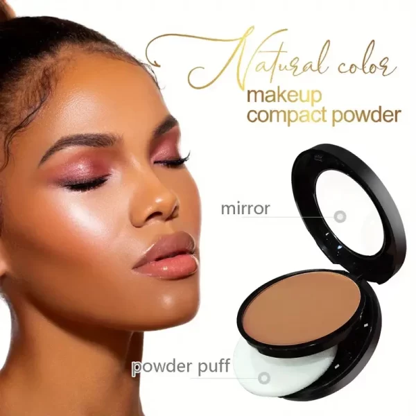 3 color bronzer, sculpting matte powder, waterproof, full coverage, press-on powder, natural color, with puff - Image 2