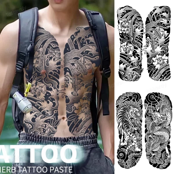 Full Back Chest Herbal Juice Ink Semi-permanent Tattoo Stickers 7-15 Days Long Lasting Temporary Fake Tattoo Totem Men Adult - Image 2