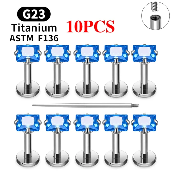2/10PCS G23 Titanium Piercing Jewelry Ear Cartilage Tragus Heart Flat Back Stud Earrings 16G CZ Internal Thread Labret Lip Ring - Image 11