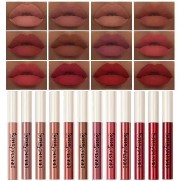 QIBEST 24 Colors Lip Gloss Sexy Red Waterproof  Nude Liquid Lipstick Non-Stick Long Lasting Black White Lipgloss Tint Cosmetics - Image 2