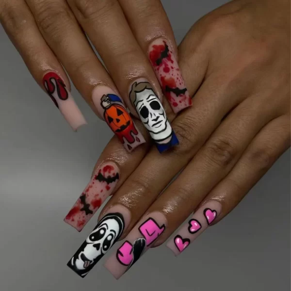 24pcs Halloween Green Frosted Fake Nails Long Coffin Pumpkin Ghost False Nails Gradient Ballet Nail With Adhesive Press On Nails - Image 6