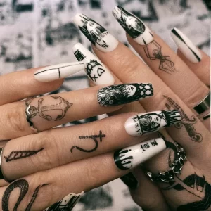 Horror Manga Gothic Style Fake Nails Black White Anime Nail Art Press on Nails Nail Accessories Popular False Nails Nail Tips