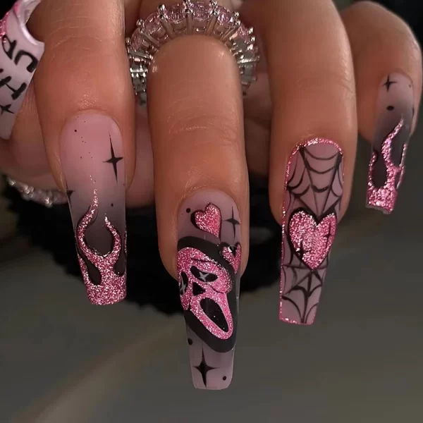 24pcs Halloween Spider Fake Nail Patch Printed French Coffin Ballet Fake Nail Wearable Full Cover Artificial Nail Tips for Girls - Image 20