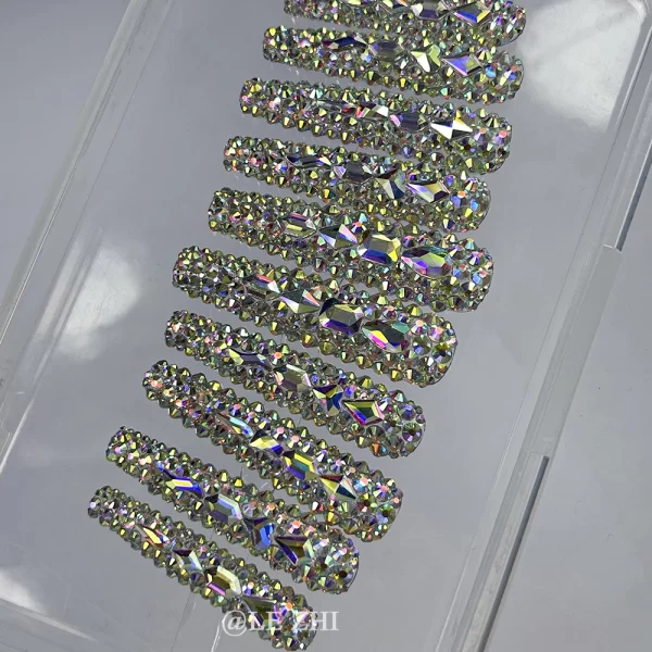 Luxury AB Full Diamond Press on Nails Art French XXL Long Coffin Sparkle Rhinestone Birthday Party Gift Customizable Nails Art - Image 5