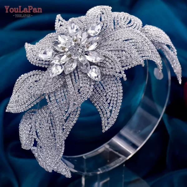 YouLaPan Luxurious Rhinestone Headbands for Hair Woman Silver Wedding Headpiece Bridal Headwear Bride Hair Accessries HP455 - Image 4