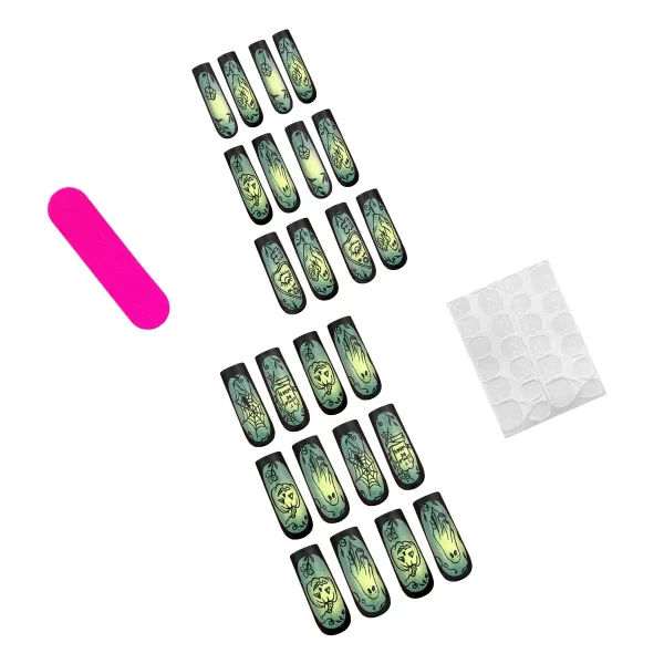 24pcs Halloween Green Frosted Fake Nails Long Coffin Pumpkin Ghost False Nails Gradient Ballet Nail With Adhesive Press On Nails - Image 3