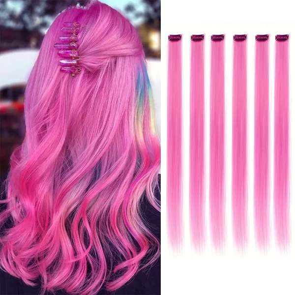 6pcs/pack Colored Party Highlights Clip in Hair Extensions for Girls 22 inches Multi-colors Straight Hair Synthetic Hairpieces - Image 11