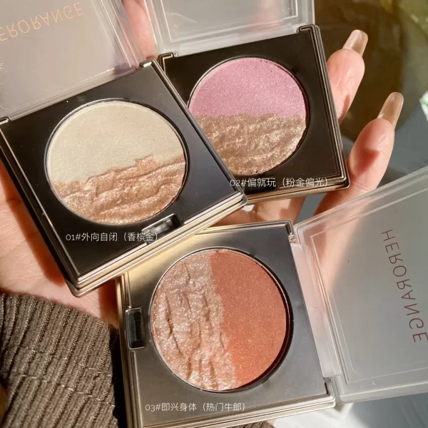 Mashed Potatoes Highlighter Diamond Double Color Highlight Palette Pink Golden Brighten Glitter Natural Contour Blush Makeup - Image 5