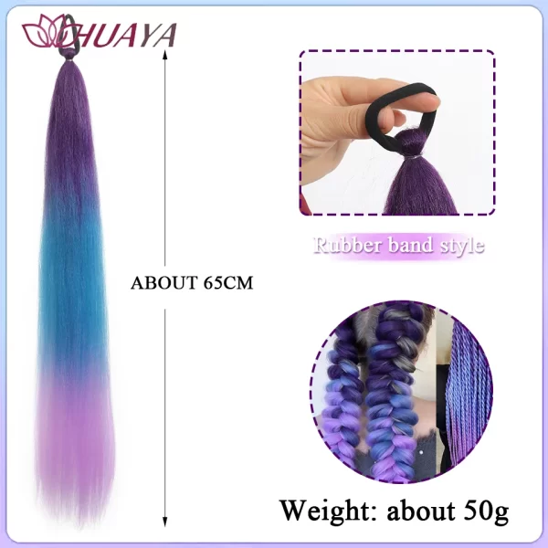26inch Synthetic Ponytail Extensions With Rubber Band Ombre Braided Colorful Ponytail DIY Ponytail Hair Daily Party Wear Use - Image 24