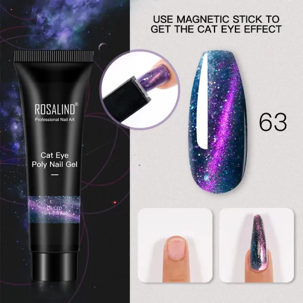 ROSALIND Colorful 15ml Poly Nail Gel Semi Permanent Acrylic Liquid Fast Extension Nail Gel Build Cured with UV/LED Lamp - Image 38