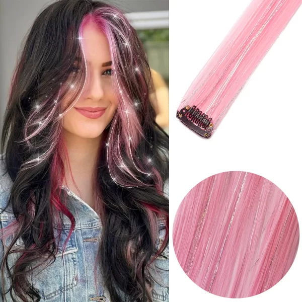 6pcs/pack Colored Party Highlights Clip in Hair Extensions for Girls 22 inches Multi-colors Straight Hair Synthetic Hairpieces - Image 37