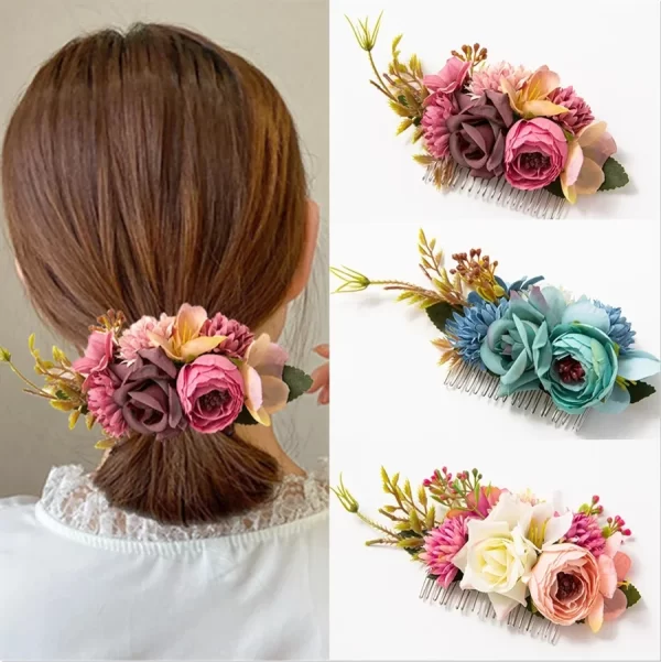 2024new Brides Wedding Flower Hair Comb Hairpin Bridesmaid Headdress Hair Combs Hair Accessories for Women Girls Floral Hairpins - Image 4