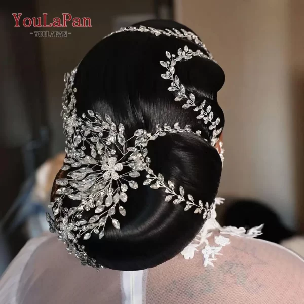 YouLaPan HP390 Luxury Wedding Headpiece Rhinestone Hair Vine for Bride Headwear Alloy Flower Headband Weding Hair Accessories - Image 5