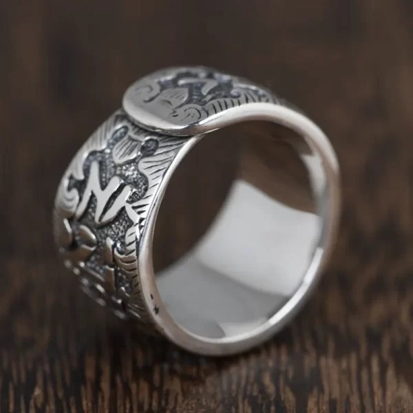 BOCAI S925 Sterling Silver Rings for Women Men New Fashion Retro Six Syllable Mantra Wide Adjustable Argentum Jewelry - Image 4
