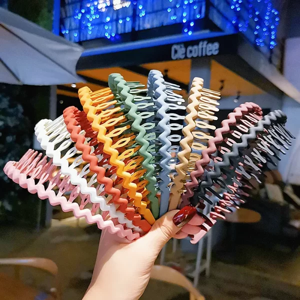 Elegant Solid Color Wave Hairbands For Women Trendy Toothed Non-slip Hair Combs Hair Accessories Girl Face Wash Sports Headbands - Image 4