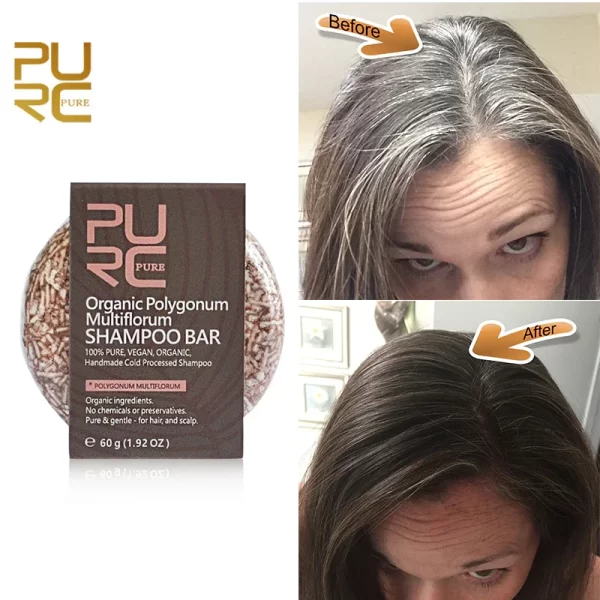 PURC Polygonum Shampoo Bar Gray White Hair Darkening Soap Bamboo Charcoal Black Hair Solid Shampoos Cleaning Scalp Treatment 60g - Image 10