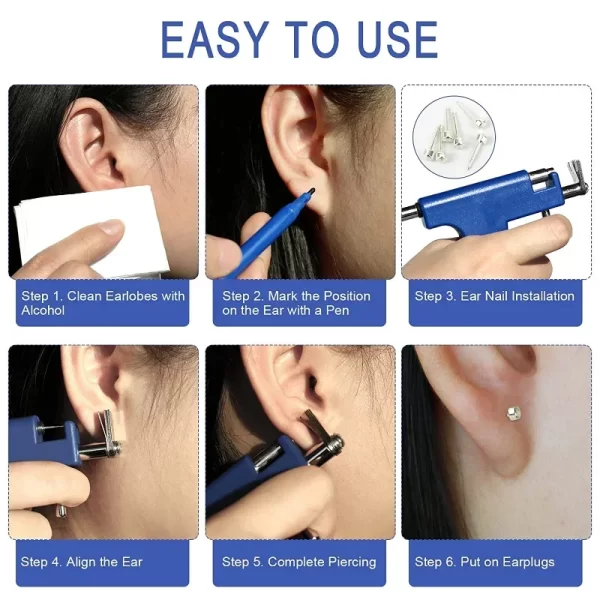 98Pcs/Set Professional Ear Piercing Gun Tool Ear Studs Steel Ear Nose Navel Body Piercing Gun Unit Tool Kit Safety Pierce Tool - Image 7