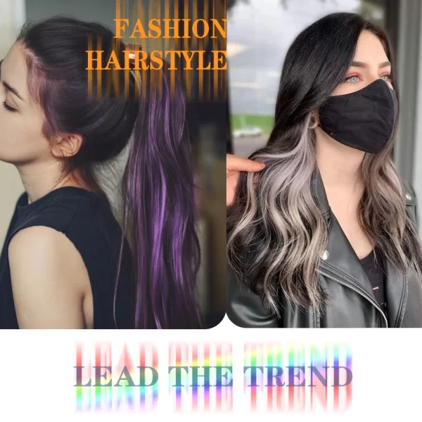 HUAYA Synthetic Long Curly Women Heat Resistant Clip In Hair Extension Hairpiece Gold Grey Purple Pink Red Colorful Extension - Image 6