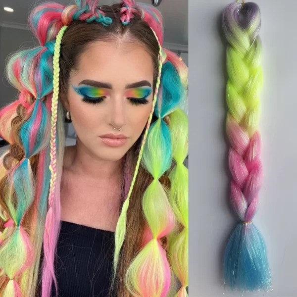 Purple Pink White 3 Tones Ombre Straight Braids Blend Hair Tinsel Festival Rave Hair Extensions for Girls Crazy Hair Day Braids - Image 14