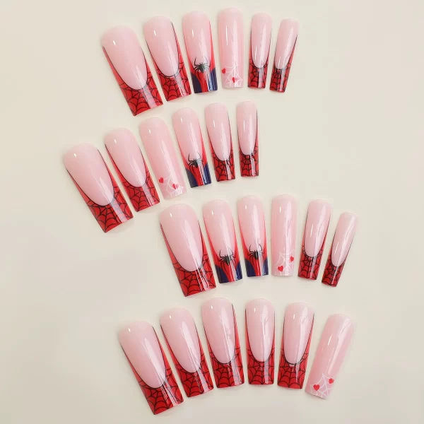 24pcs Halloween Spider Fake Nail Patch Printed French Coffin Ballet Fake Nail Wearable Full Cover Artificial Nail Tips for Girls - Image 4