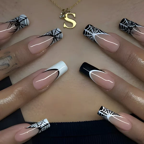 24pcs Halloween Spider Fake Nail Patch Printed French Coffin Ballet Fake Nail Wearable Full Cover Artificial Nail Tips for Girls - Image 21