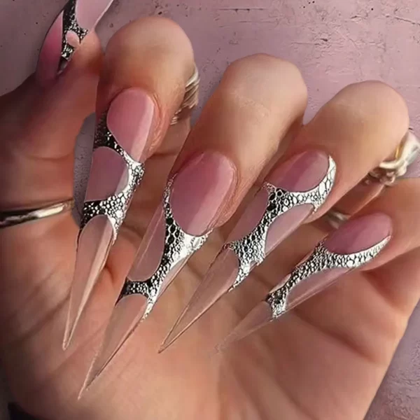 24Pcs Black Y2k Fake Nails with Diamond Halloween Long Almond False Nail Butterfly Design Wearable Oval Press on Nails Tips - Image 33