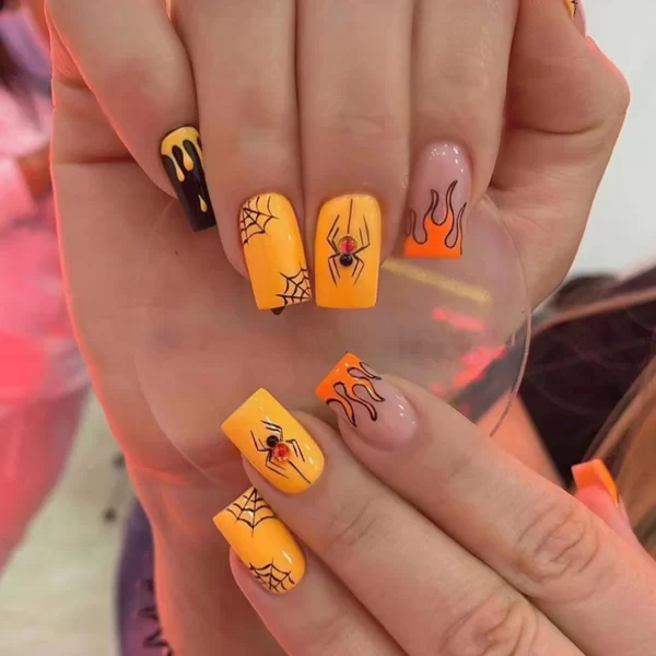 24pcs Halloween Spider Fake Nail Patch Printed French Coffin Ballet Fake Nail Wearable Full Cover Artificial Nail Tips for Girls - Image 9